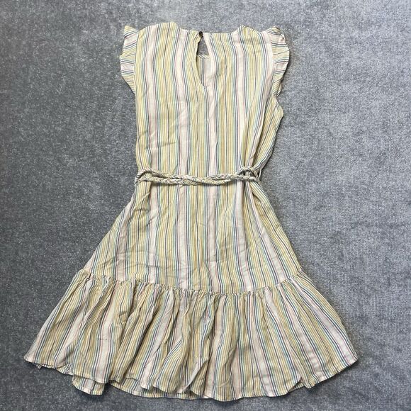 Marine Layer Dress Womens Medium Cream Pastel Stripes Tiered Ruffle Linen Belted - Picture 8 of 8